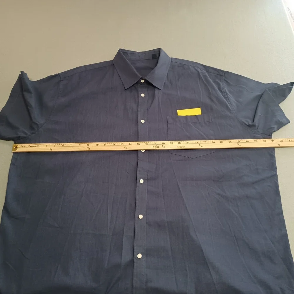 Design In Italy Luxury Mens 3XL Short Sleeve Button Down Shirt Navy Blue Pocket